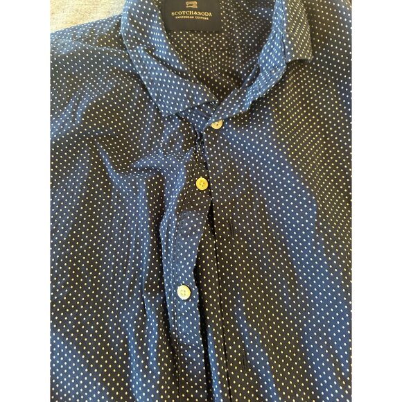 Scotch and Soda Button Down Shirt Men's Size XL Short Sleeve Polka Dot Navy Blue - Picture 3 of 9